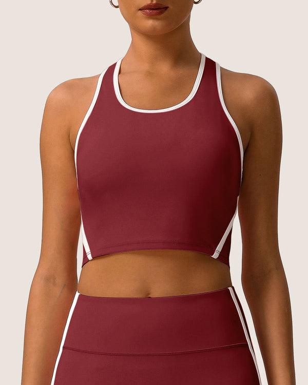 Kırmızı Scoop Neck Yoga Tank Top - Hafif Destek