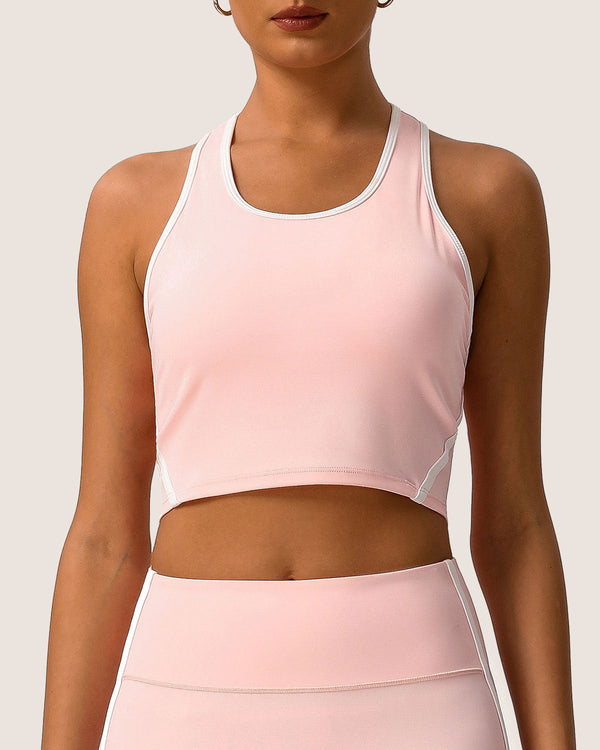 Pembe Scoop Yaka Yoga Tank Top - Hafif Destek