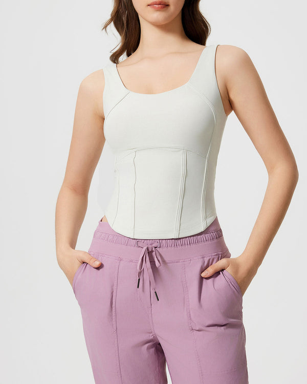 Beyaz Scoop Neck Yoga Tank Top