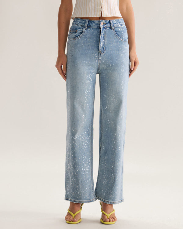 Mavi Düz Parlak Kot Pantolon