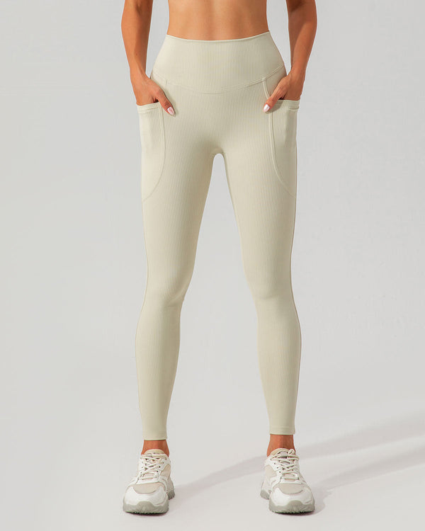 Bej Renkli Çabuk Kuruyan Yüksek Bel Yoga Tayt