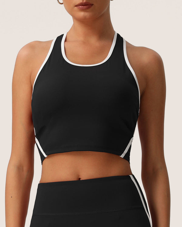 Siyah Scoop Yaka Yoga Tank Top - Hafif Destek