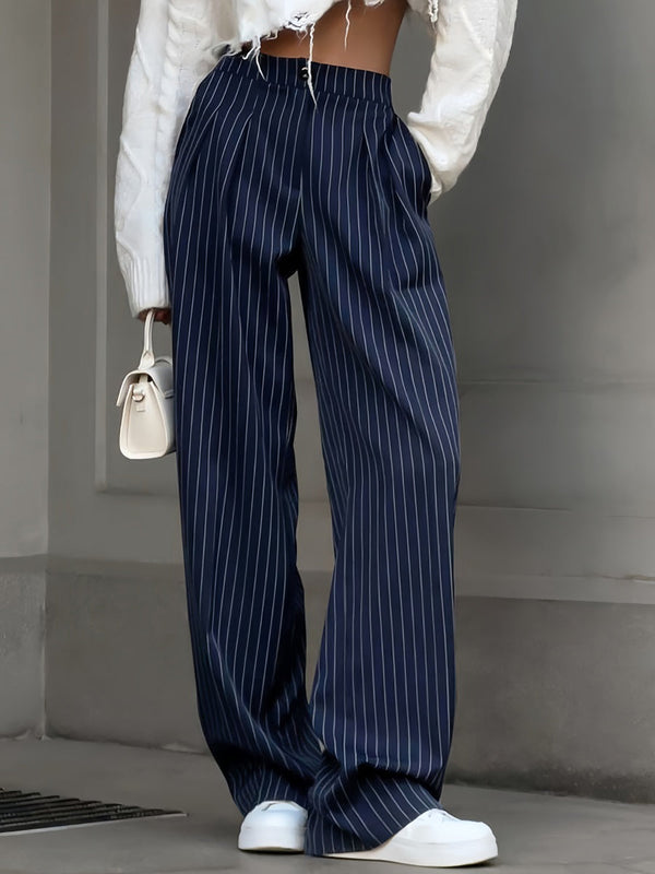 Çizgili Drapeli Geniş Paça Pantolon