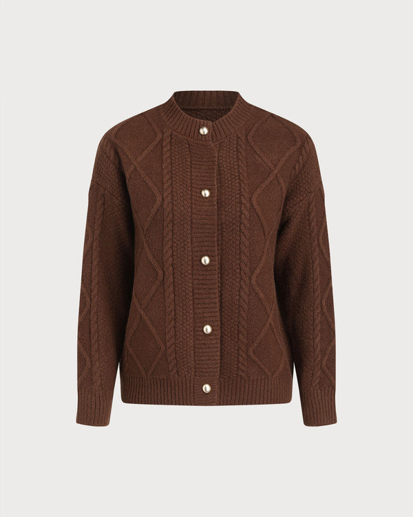 Kahve Rengi Dokulu Örgü Hırka