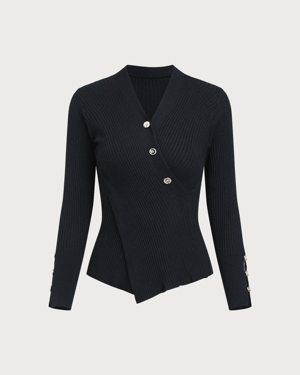 Siyah Düğmeli Örgü Tişört