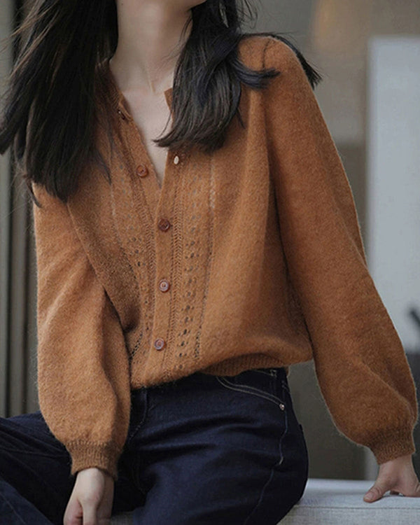 Kahverengi Kesimli Ribana Örgü Hırka