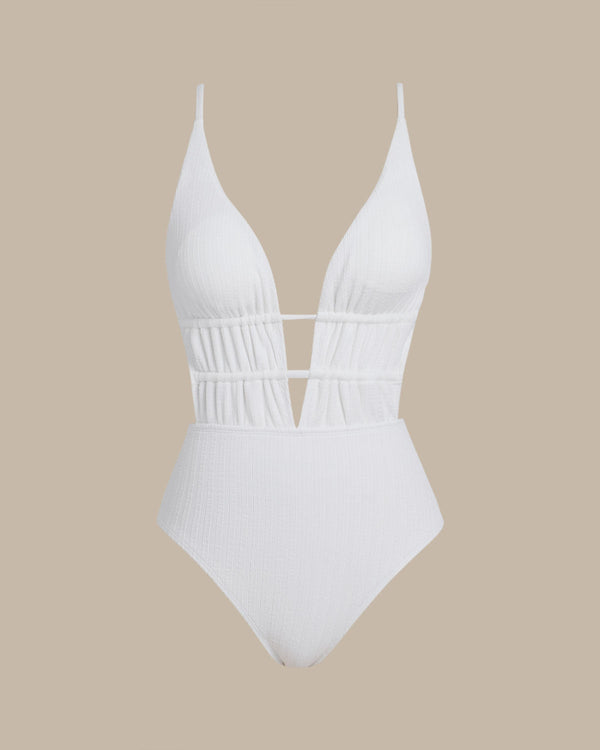 Beyaz Bralet Dokulu Tek Parça Mayo