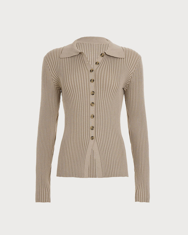 Deve Rengi Tek Sıralı İnce Örme Hırka