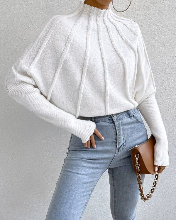 Beyaz Yuvarlak Yaka Oversized Kazak