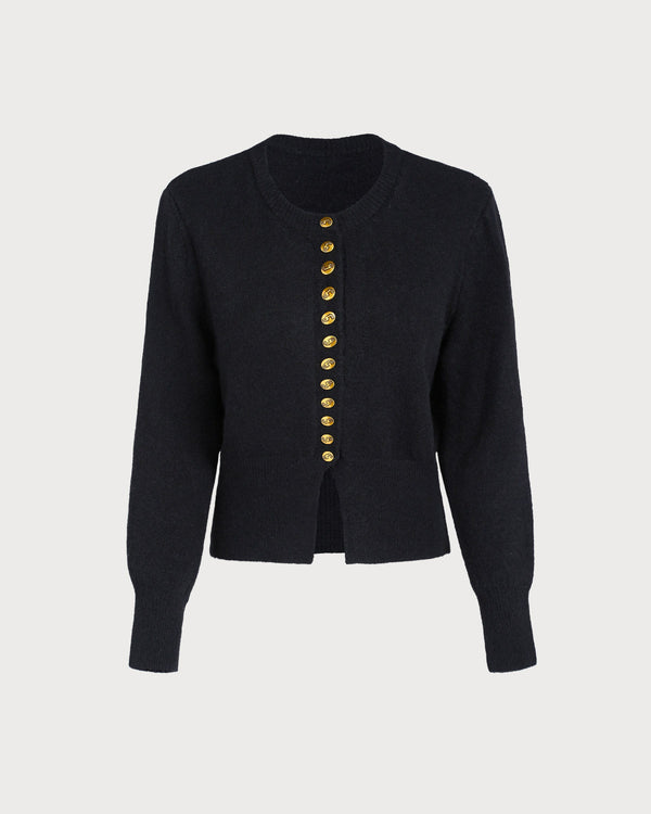 Siyah Yuvarlak Yaka Hırka