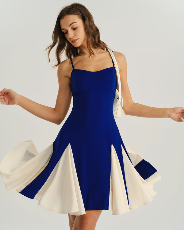 Lacivert Kontrast A-Line Slip Mini Elbise