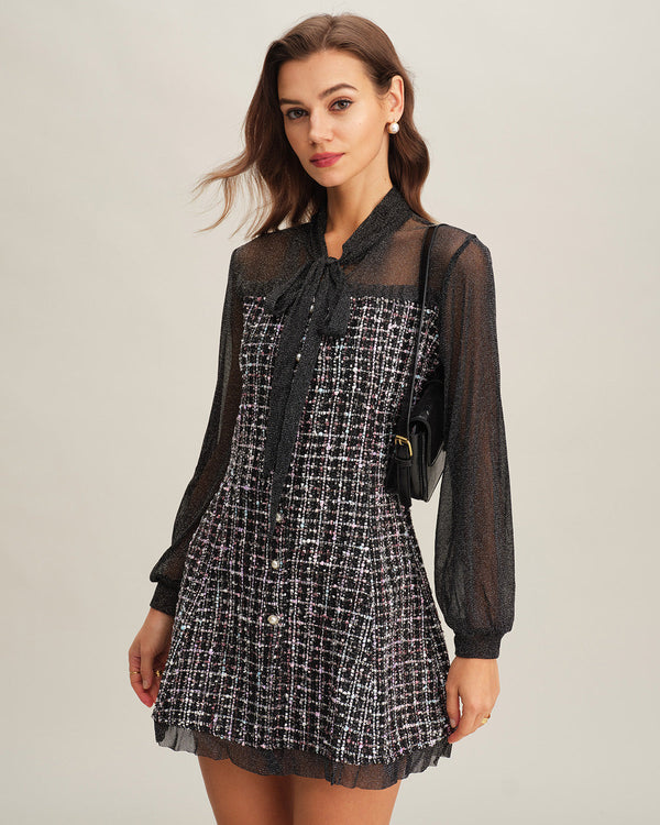 Siyah Şeffaf A-Line Mini Elbise