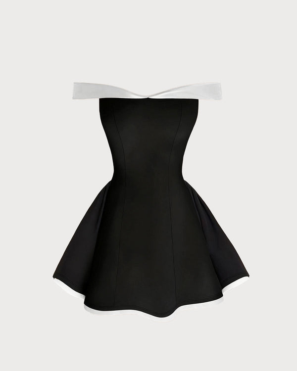 Siyah Kontrast Straplez A-Line Mini Elbise