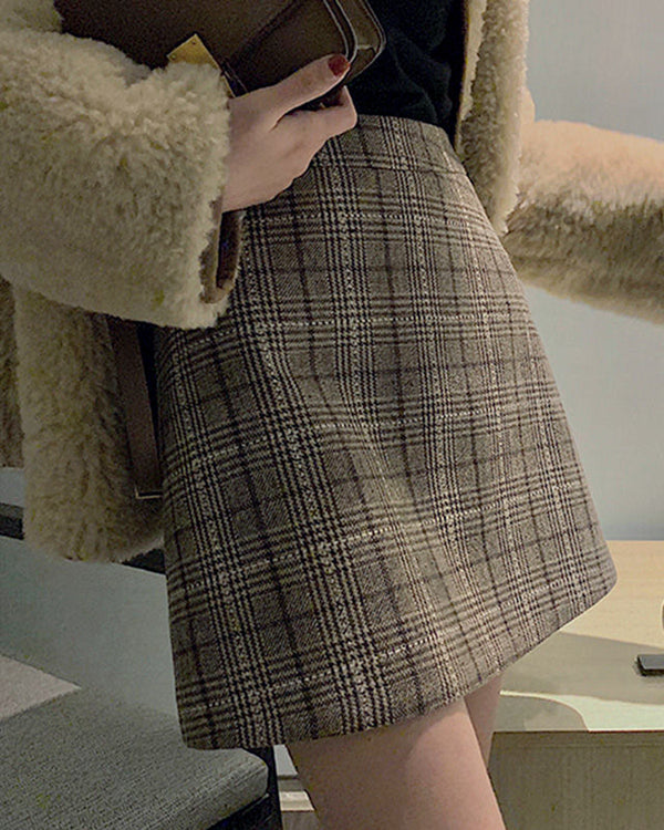 Kahverengi Ekose A-Line Mini Etek